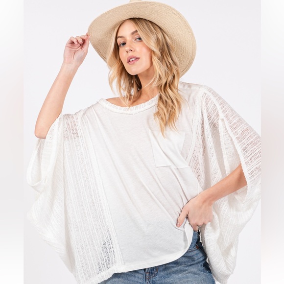 08 Boho Solid Knit Boat Neck Front Pocket Poncho - Picture 2 of 5